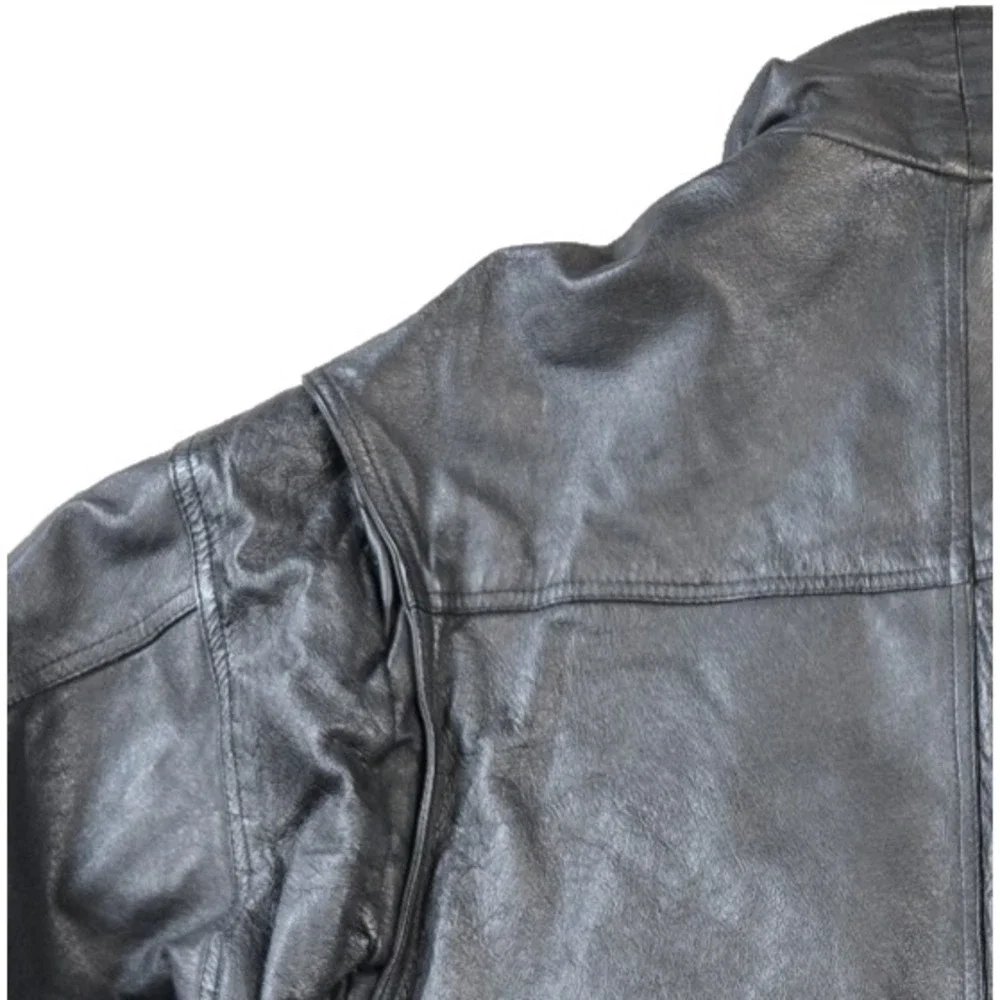 VTG John Ashford Men's Leather Coat Fully Lined High‎ Collar zip Snap Size XL